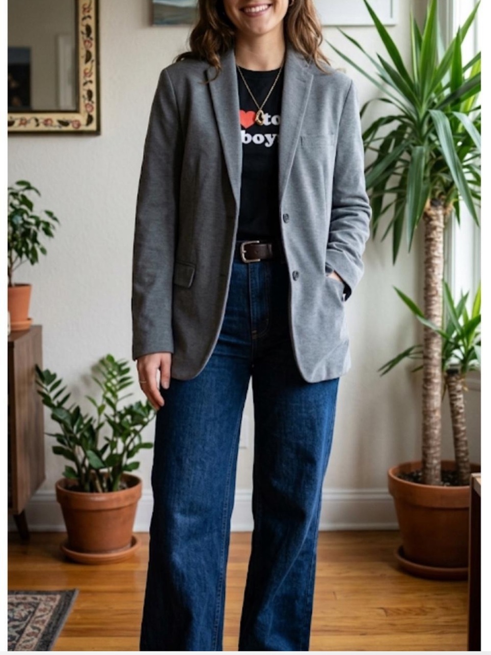 Zara Gray Single-Breasted Blazer Jacket